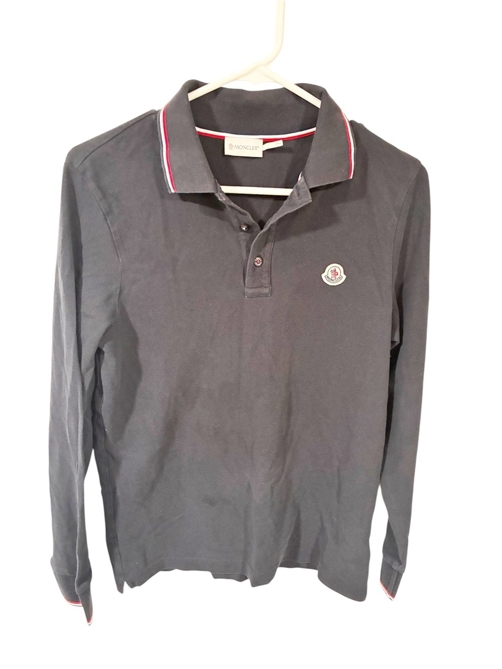 Moncler Men’s Blue Cotton Long Sleeve Polo Top Size Small